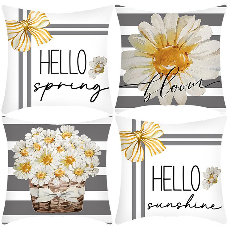 New Green Plant Pillowcase White Small Daisy Letter Print Pillow Home Sofa Cushion Cover