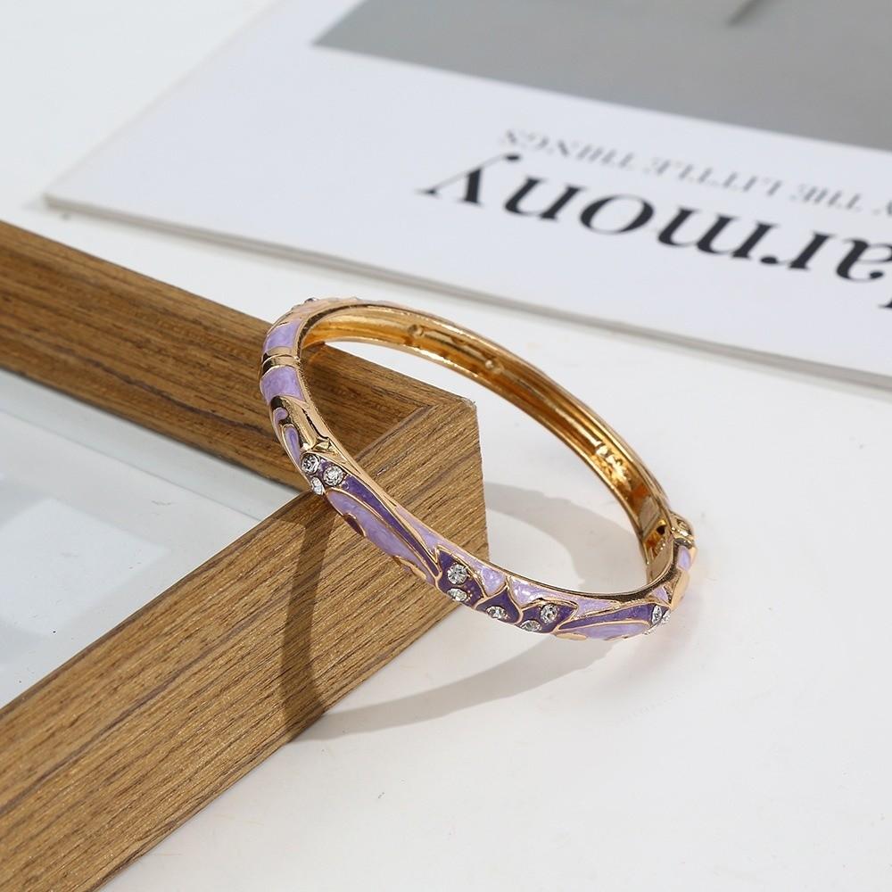 Bracelet Émaillé Élégant Alliage de Zinc Zinc Zinc Bijoux Traditionnels Chinois Manchette Florale Rétro de Cour Pour Femmes