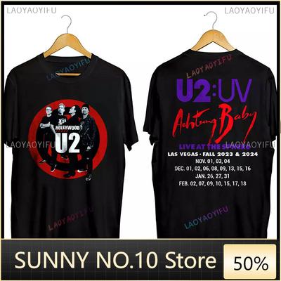 2024 Tour U2 Rock Band Achtung Baby T Shirt Black Unisex's and Unisex's Retro Street U2 Concert T-shirt