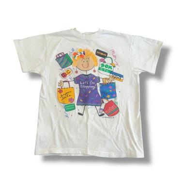 Vtg 90s Kid’s Cockadoodles Single Stitch Let’s Go Shopping Shirt Sz Large USA