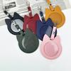 PU Leather Card Holder Cat Ear Design Cute Round Badge Reel For Work Office Travel Luggage Keychain Pendant