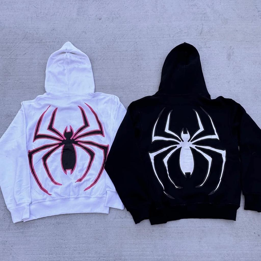 2023 Unisex Gothic Spider Print Zipper Hoodie - European & American Dark Sportswear, Harajuku Plus Size Couples Sweatshirt