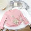 Blusa de Renda Estilo Princesa para Menina Manga Longa Pulôver Gola Redonda Roupa Básica Cor Sólida para Meninas Moda Primavera Outono Tops Macios