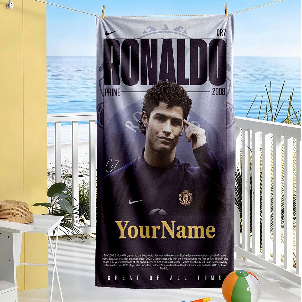 Cristiano Ronaldo Customized Name Beach Towel Super Soft & Absorbent Ideal for Travel Outdoor Swim Pool Yoga Surf Camping Hiking Gym Gift Holiday