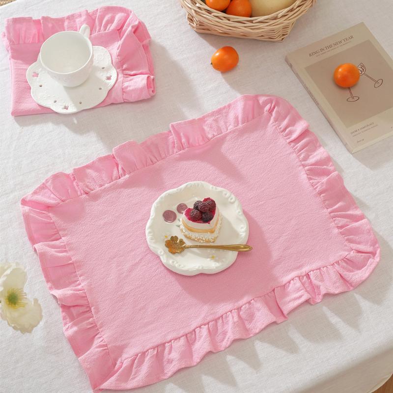 Set di tovagliette a righe rosa e blu con volant Carina Decorazione da Tavola per Cucina Sala da Pranzo Festa per la Colazione Napin