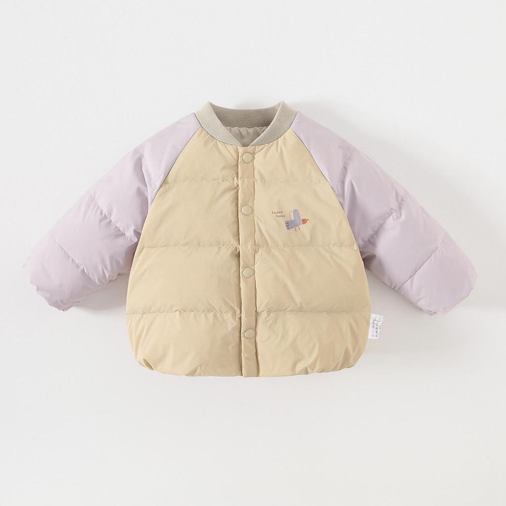 Girls' Stand Collar Lightweight Down Jacket - Warm, Versatile Autumn/Winter Wear for Infants and Toddlers