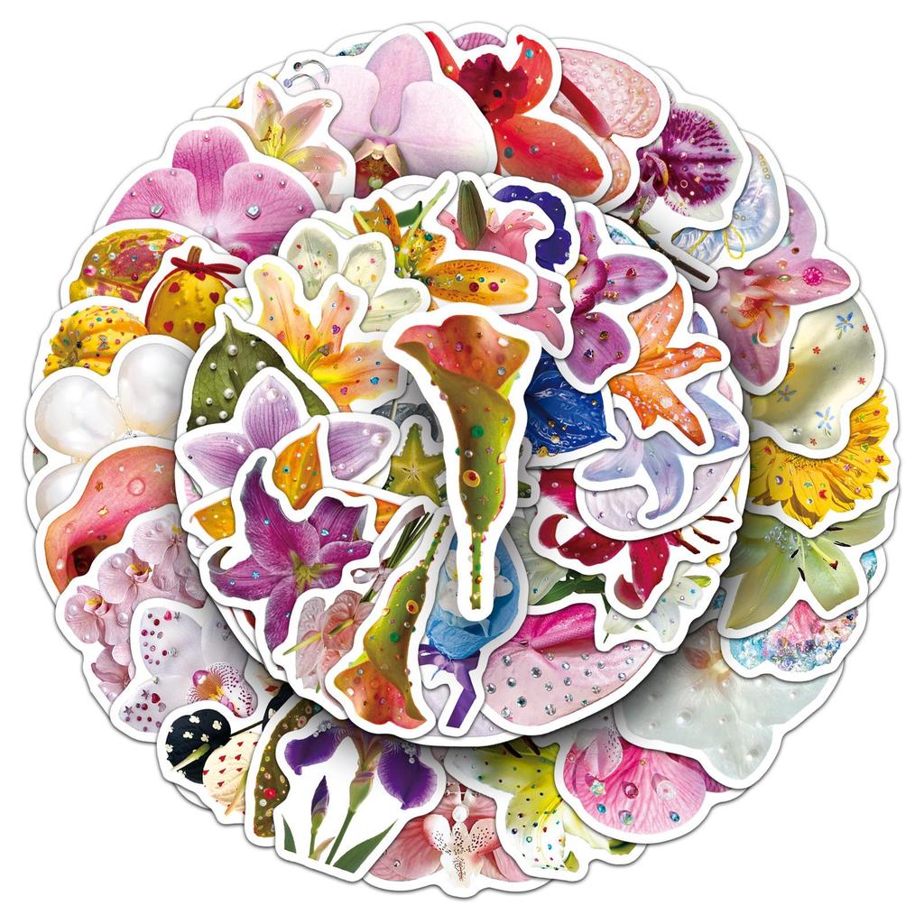 50 Diamond Flower Graffiti Stickers: Personalized, Waterproof for Power Banks, Scooters, Desks