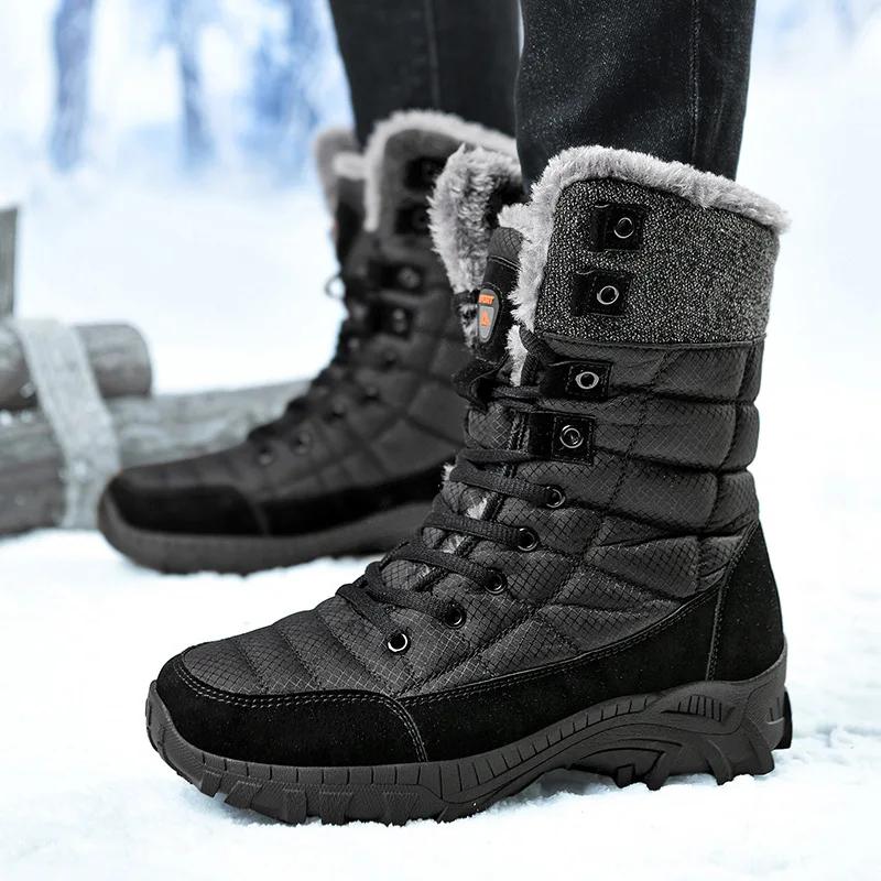 Botas Altas de Invierno para Hombre Botas de Nieve Súper Cálidas Botas de Senderismo Impermeables Parte Superior de Cuero Talla Grande 48 Zapatilla Deportiva Outdoor para Hombre