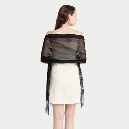 Women Summer Shawl See-through Mesh Thin Tassel Solid Color Soft Decorative Lace Malaysia Women Head Wrap Clothes Accessory
