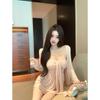 Lazy Loose Pink Long-sleeved Sunscreen Cardigan Women's Summer Suit Pure Desire Streamer Tube Top Top Two-piece Set