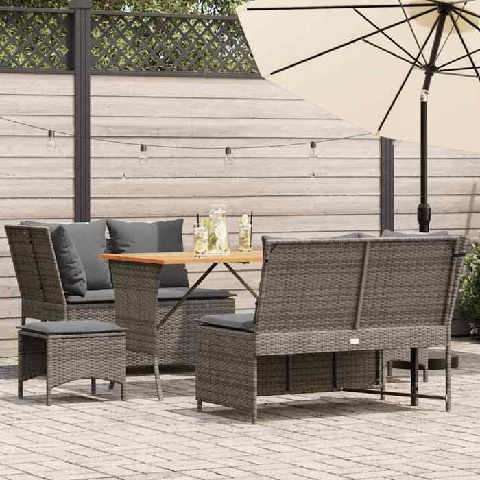 VidaXL Garden Lounge Set 5 Pcs with Grey Cushions Wicker, Outdoor Sofa Set, Garden Furniture Set, 3365346