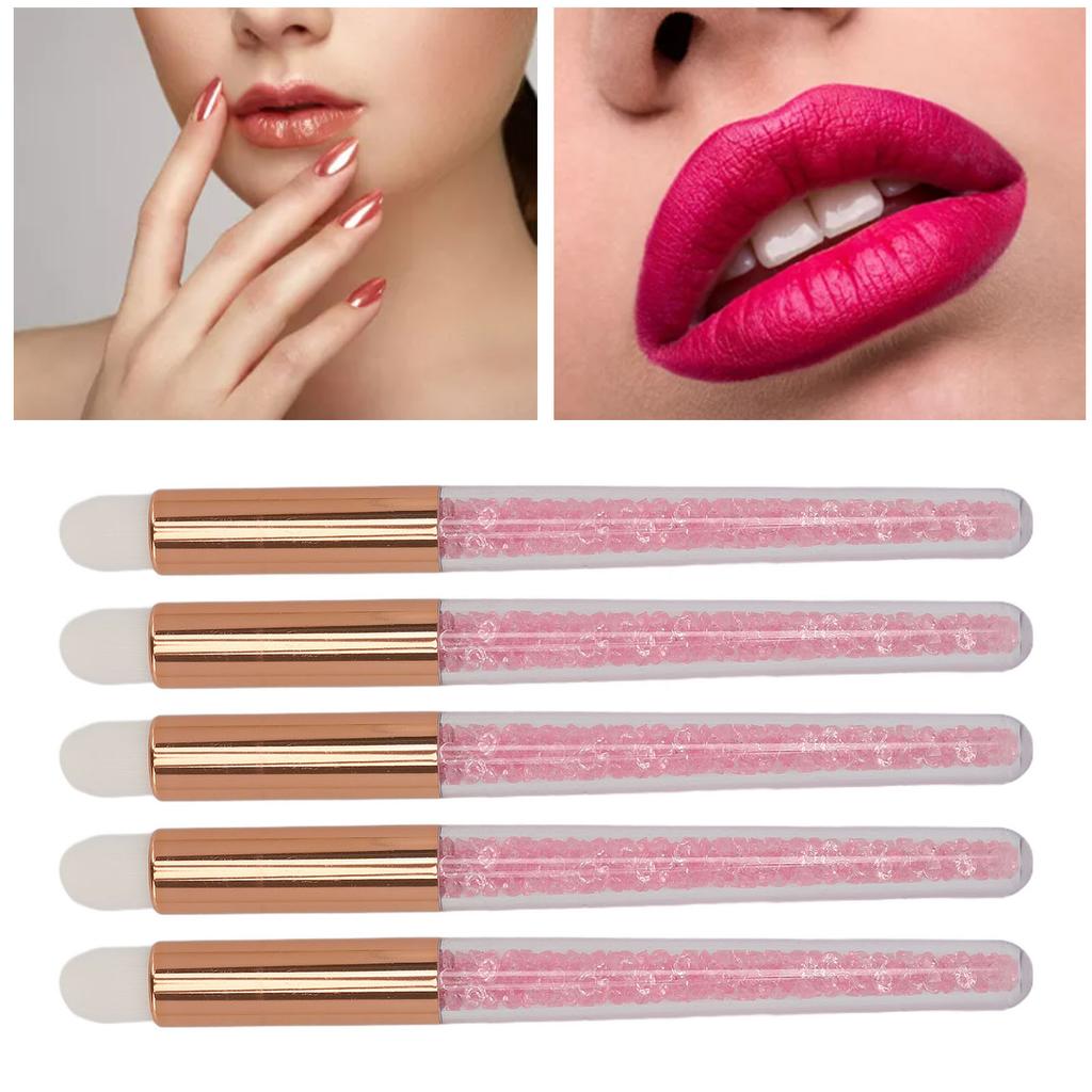 5pcs Glitter Crystal Lip Brush Round Head Portable Fiber Wool Lash Brush for Makeup