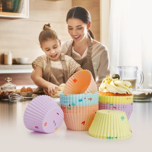 Vivi Bakie Silicone Baking Cups, Set of 24, Reusable Muffin Cups, Oven-Safe, Cupcake Molds, and Muffin Pans (Candy)