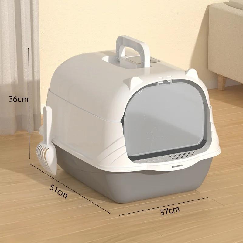 Large Pet Cat Toilet Totally Enclosed Cat Litter Box Detachable Litter Pan Anti-Splash Dog Toilet Pet Bedpans with Litter Scoop