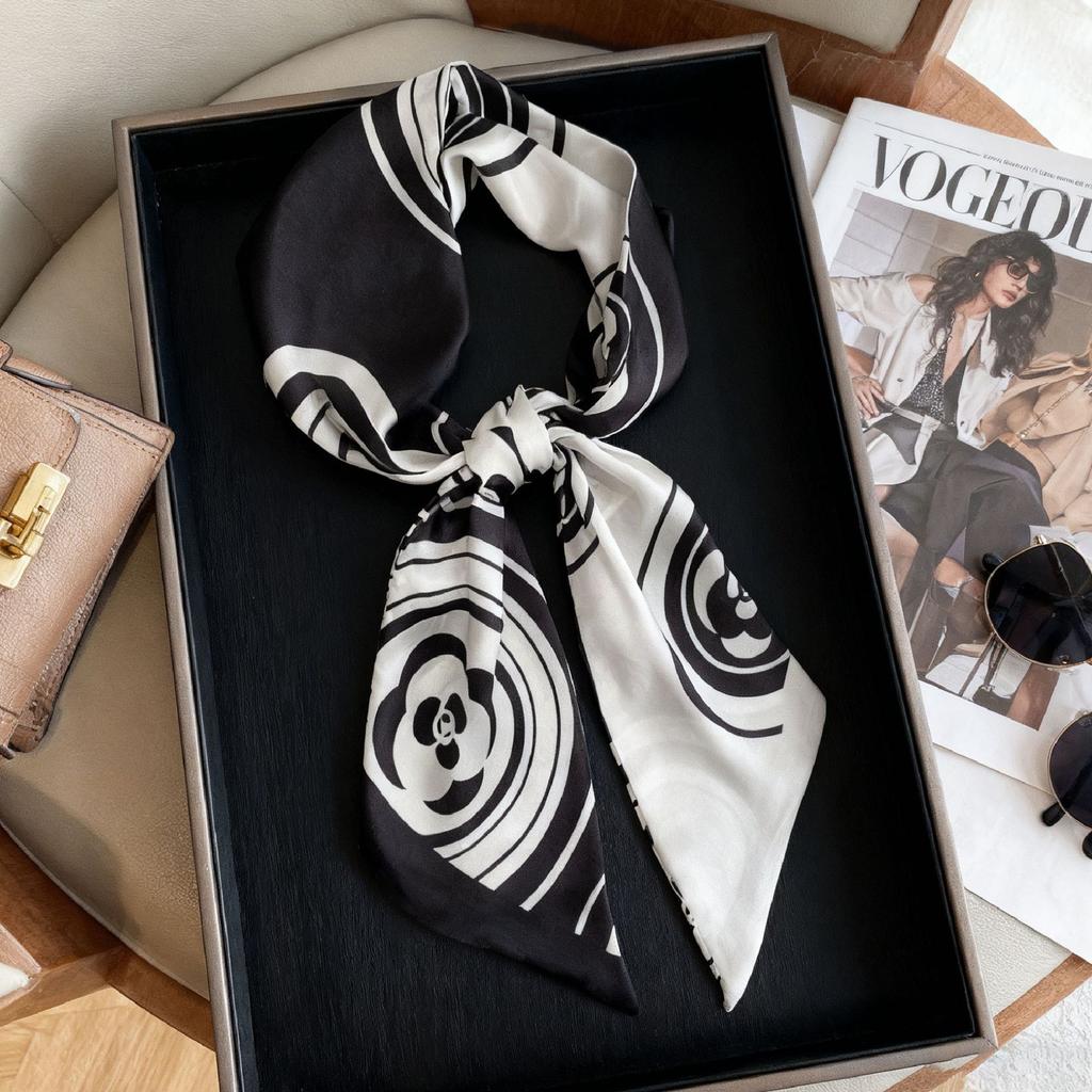 Korean Version of Rabbit Long Silk Scarf Streamer Women's Spring and Autumn New Scarf Double-layer Double-sided Decorative Scarf Handle Tied Bag