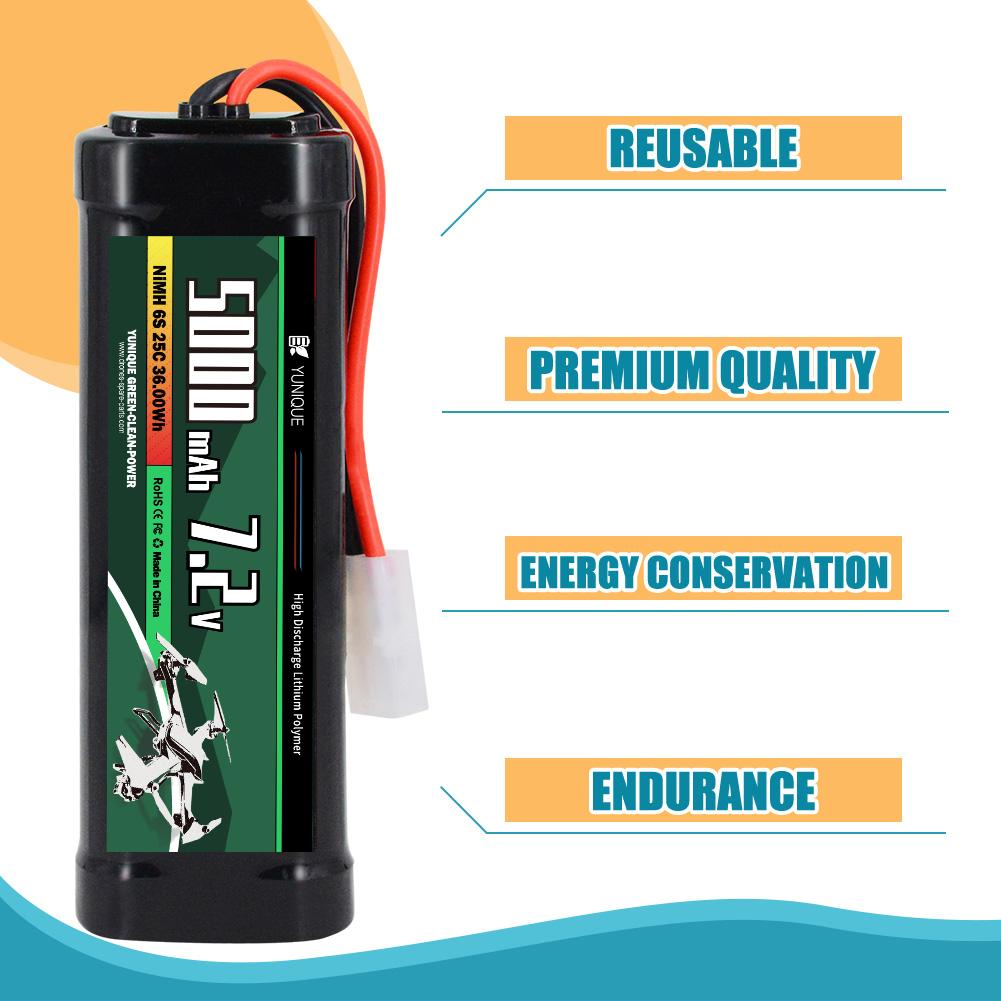 Dobíjecí NiMH baterie 7,2V 5000mAh s konektorem Tamiya – 6 článků, silikonový vodič – Vysoká kapacita pro RC modely