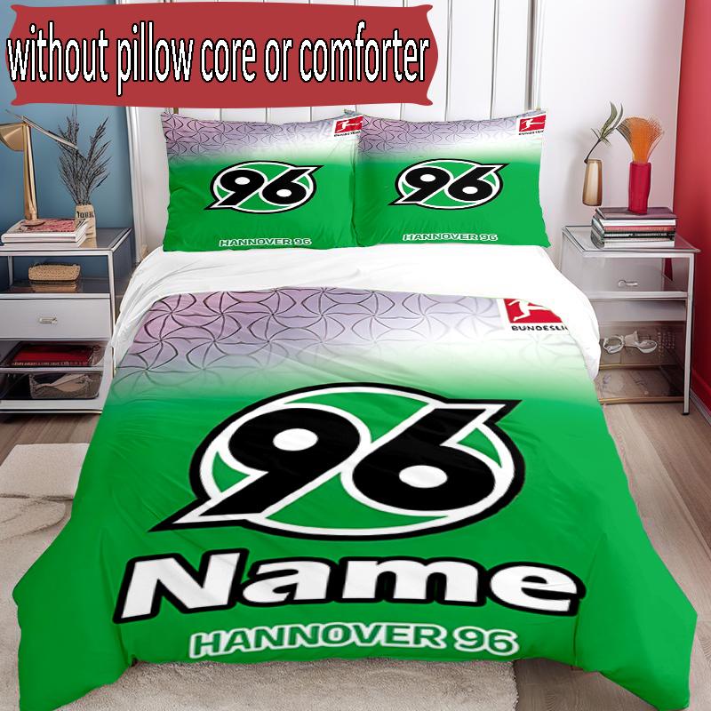 3-teiliges Bettbezug-Set (1 * Bettbezug + 2 * Kissenbezug, ohne Kern), Individuelles Namens-Hannover 96 Fußballmuster Bettwäsche-Set, Heim Schlafzimmer Dekor Geschenk