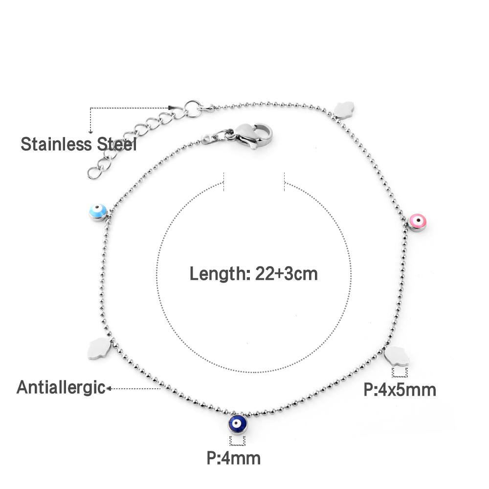 

Female Summer Colorful Ankle Jewelry Turkish Eyes Hamas Hand Charms Anklets Surgical Steel Waterproof Simple Beach Accessories