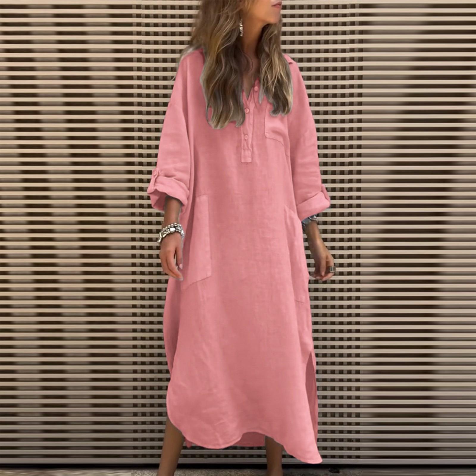 

Женское модное элегантное платье с карманами на пуговицах и неровным кроем XL розовый