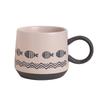 Caneca de Cerâmica Rosa Rústica Pintada à Mão Estilo Retrô com Peixe Pequeno em Relevo Mate Boca Larga para Café da Manhã Grande