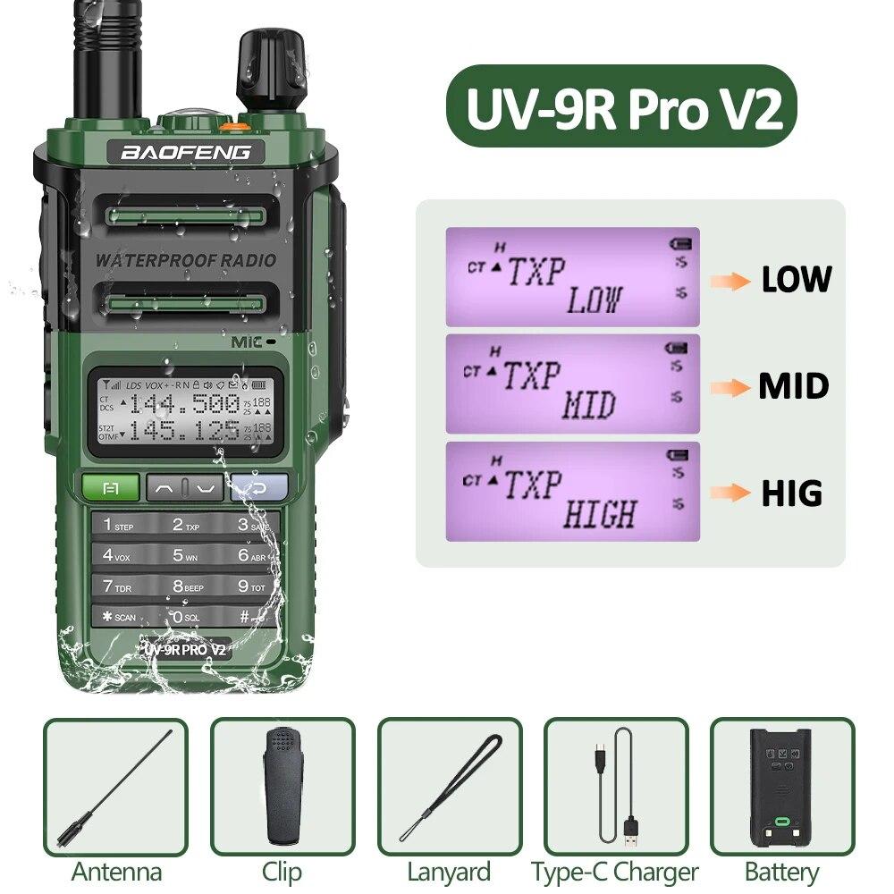 Baofeng UV 9R Pro V2 IP68 Waterdichte Walkie Talkie Drievoudige Voeding Type-C Oplader Dubbele Band Ham CB Radio Tweeweg Radio van UV 9R Plus Euro groen