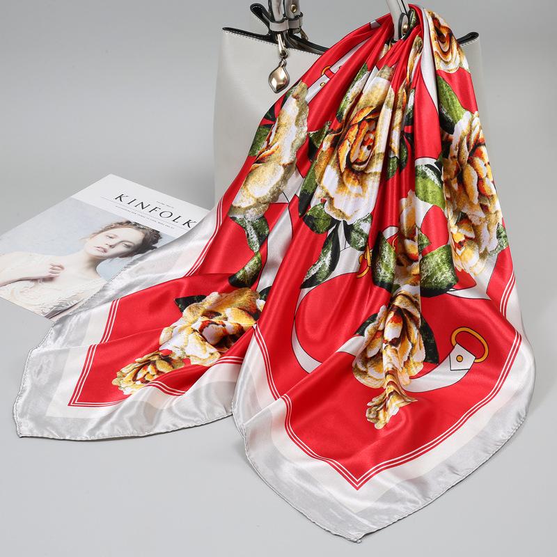 Small silk scarf women's large square scarf yarn scarf spring, autumn and winter matching shirt middle-aged mother square 91 × 91 thin scarf