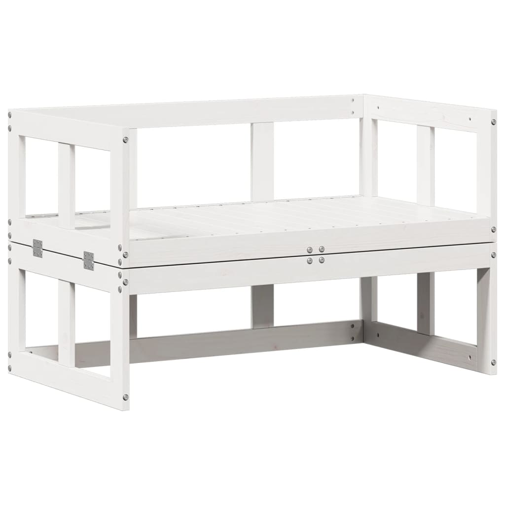 2 In 1 Extendable Garden Sofa White Solid Pine Wood