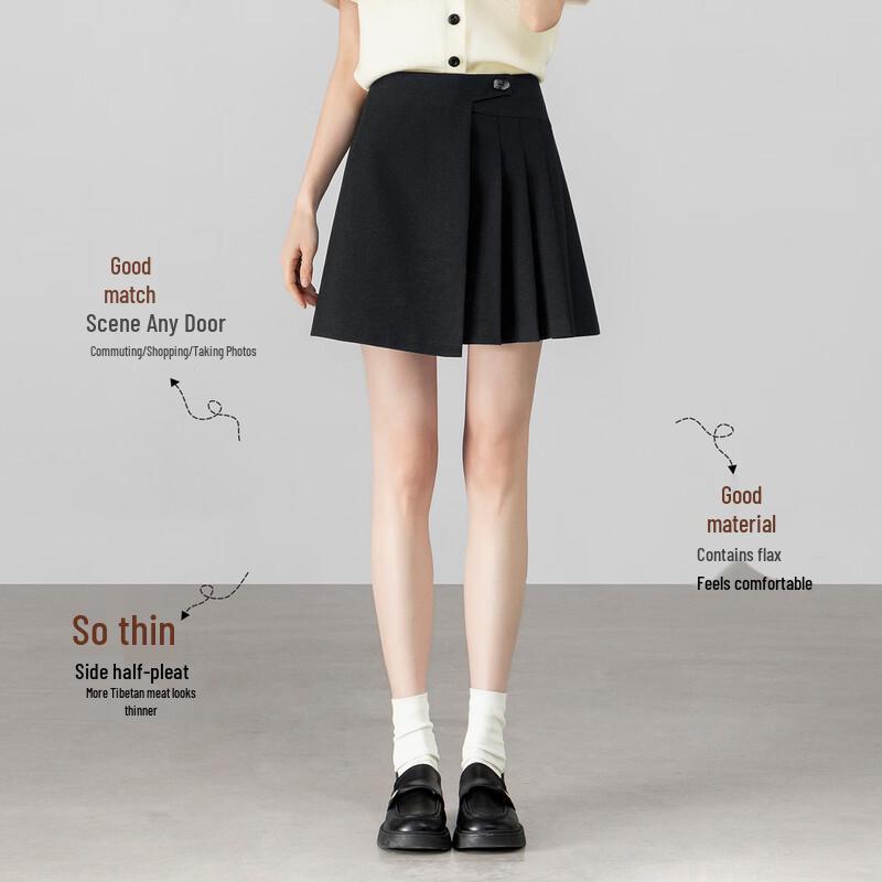 Women's Winter High-Waist A-Line Linen Blend Skirt
