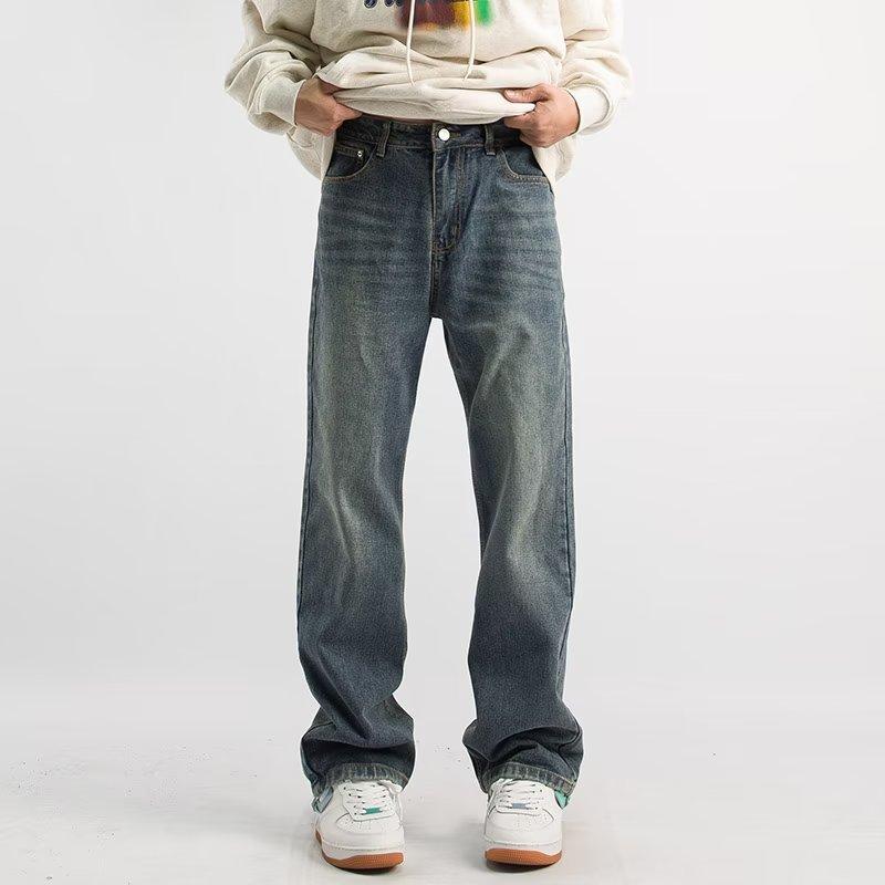 Retro American Jeans Men's Loose Straight Trendy Trendy Brand Wide-leg High Street Pants Trendy Men's Autumn and Winter