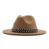 European and American Style Spring and Autumn Winter Imitation Felt Big Edge Hat British Retro Woolen Top Hat Women's Pearl Rhinestone Ribbon Jazz Hat