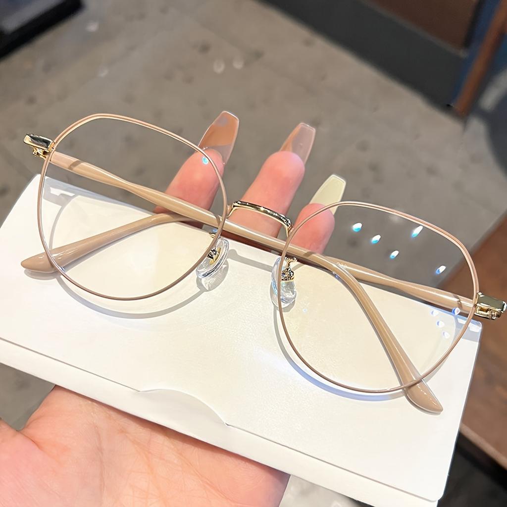 1 Pair of Chic Milk Coffee-Colored Round Glasses for Students - Sleek PC Frame & Lens Anti-Blue Light Protection