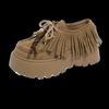 European 2025 new matte leather thick-soled heightening muffin tassel lace casual women's loafers small single shoes