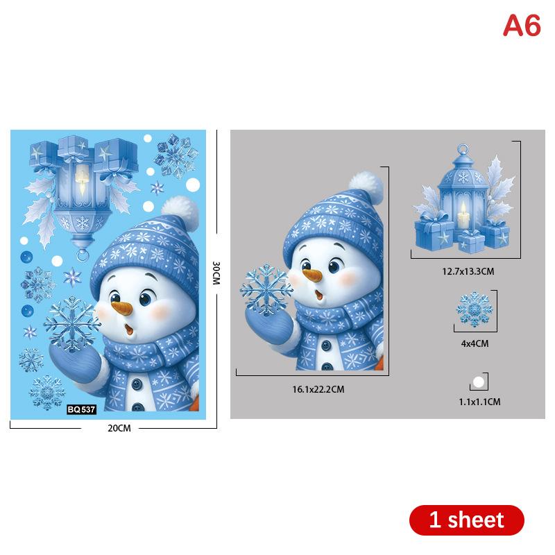 

Рождественские синие наклейки на окна снеговик Дед Мороз птица снежинка лось украшения Счастливого Рождества 2025 С Новым годом 2026 A6