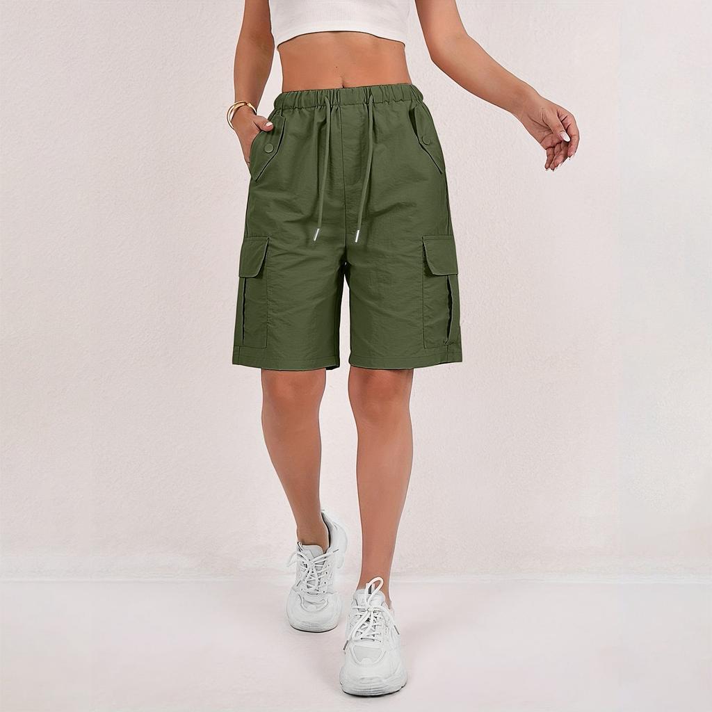 Women's Sports Shorts Casual Loose Solid Color High Waisted Pocket Shorts