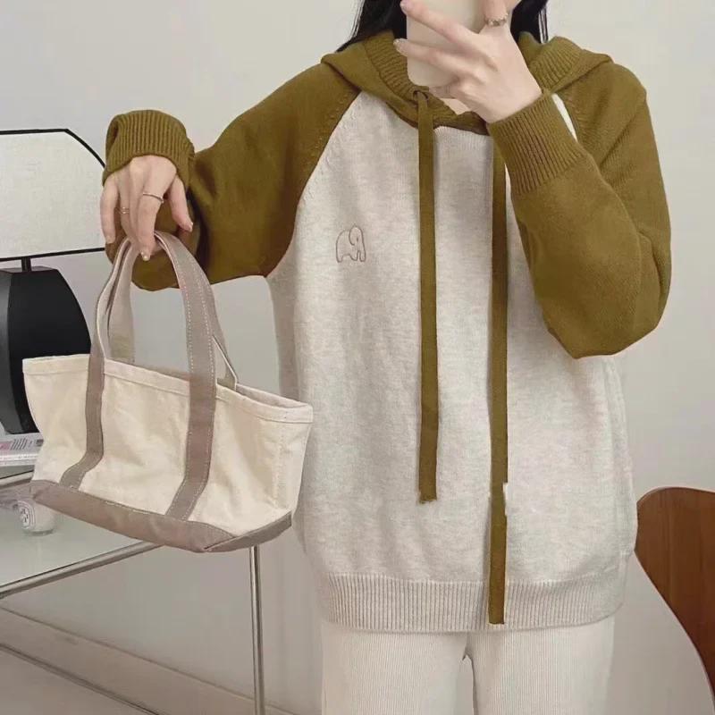 

Осень 2024 г. Женская толстовка в корейском стиле с капюшоном и завязками — свободный крой, облегающий вид S (Recommended for 80-95 Jin)