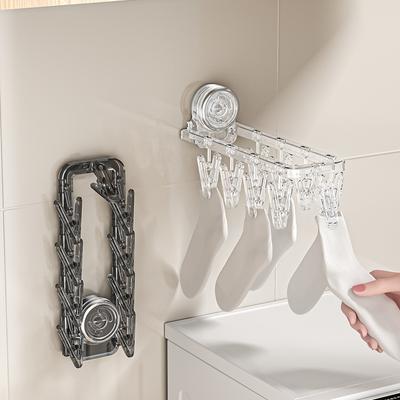 Suction Cup Clothes Drying Rack Perforation-free Sock Clips Drying Rack Balcony Household Clothes Hanger with Clips