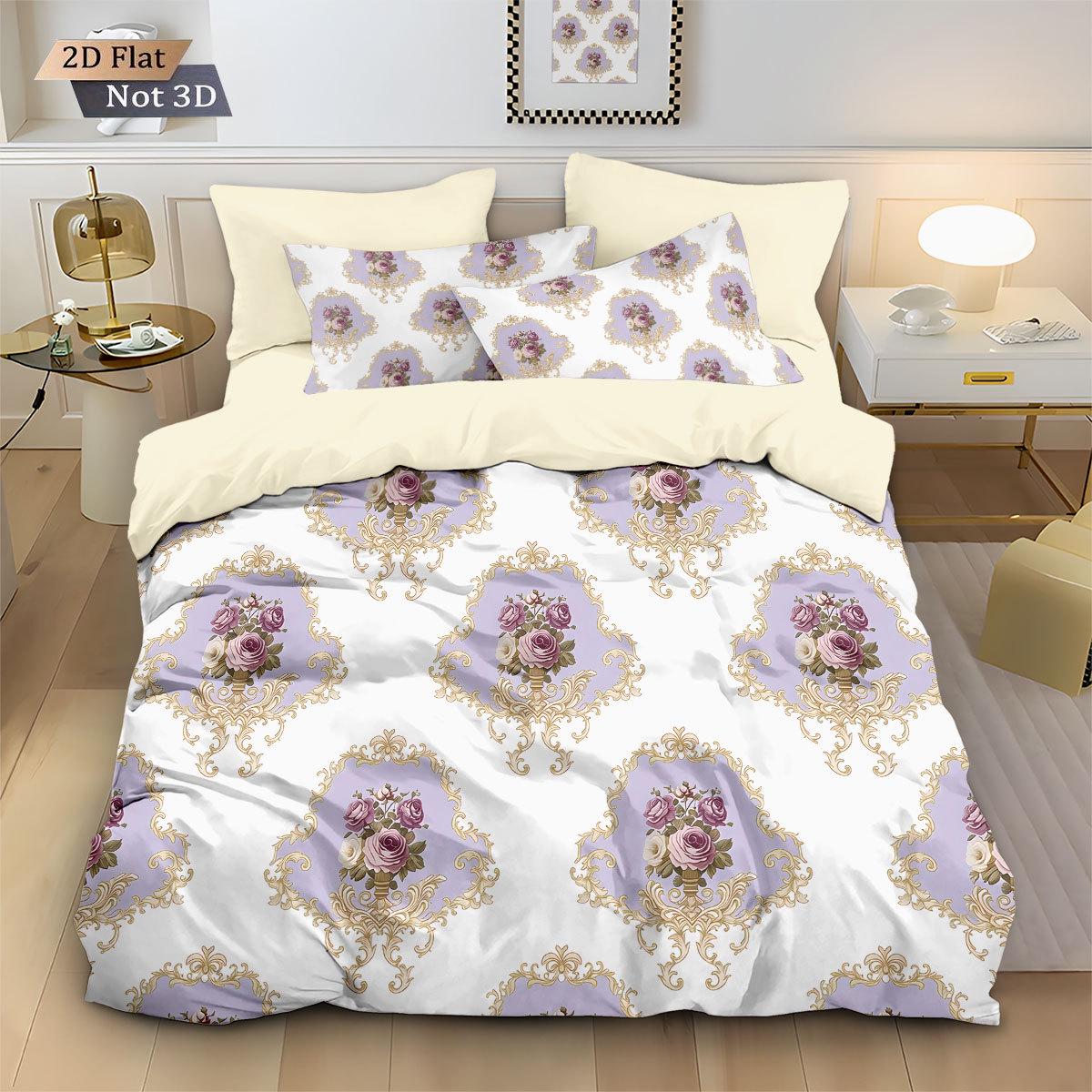 

SHEIN Rose Floral Digital Print Brushed Bedding Set: Duvet Cover & Pillowcases 135x200 cm