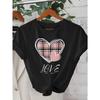 Pink Checkered Love Pattern Printed Summer Women's T-shirt Top Round Neck Short Sleeved Casual Women's Clothing