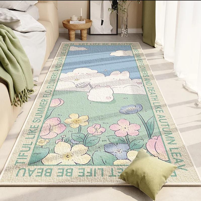 Blanket Ins Style Simple Small Fresh Flower Carpet Personalized Creative Crystal Velvet Bedroom Non-slip Footpad