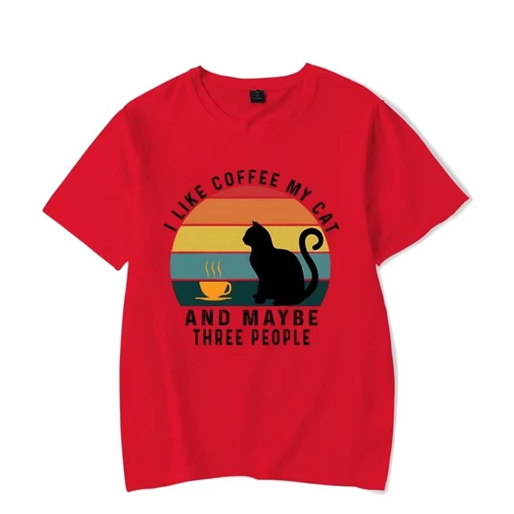 Short Sleeve Tees Men's T-shirt I Like Coffee My Cat T Shirt Graphic Tshirt Harajuku Streetwear Fashion Trend Men's Brand Shirts