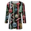 Women's Fashion Casual Round Neck Three-quarter Sleeve Christmas Print T-shirt Top