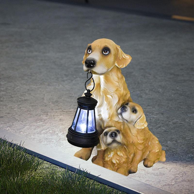 Solar Dog Garden Statue Puppy Figurines Solar Garden Statues Light 19cm/7.4inch Garden Sculpture Outdoor Solar Statues for Patio