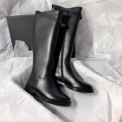 Modă Piele Neagră Elegant cu Tocuri Joase Pantofi cu Ax Până la Genunchi Femeie Gotic de Sezon Intermediar Încălțăminte Gotică PU Nou în Cizme Lungi pentru Femei