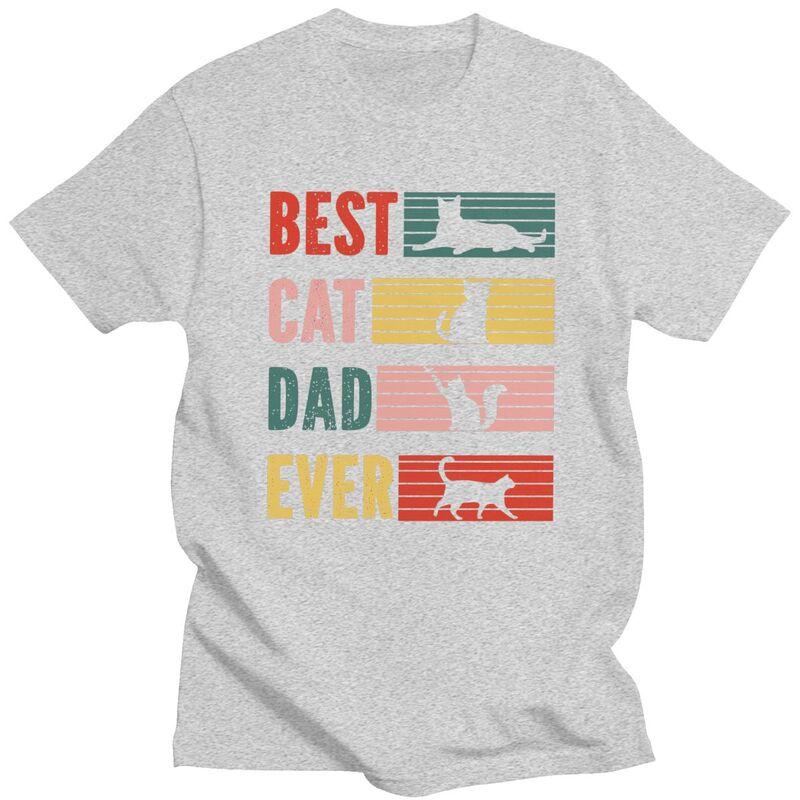 Custom Best Cat Dad Ever T Shirt for Men 100 Cotton Tshirt Leisure Tee Short Sleeve Fathers Day Gift Tshirts Clothing