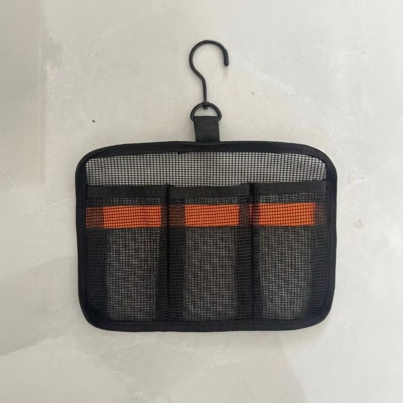 Portable Hanging Rotatable Hooks Lightweight Mesh 3‑Compartment Toiletry Bag Open Top Travel Gym Camping Storage