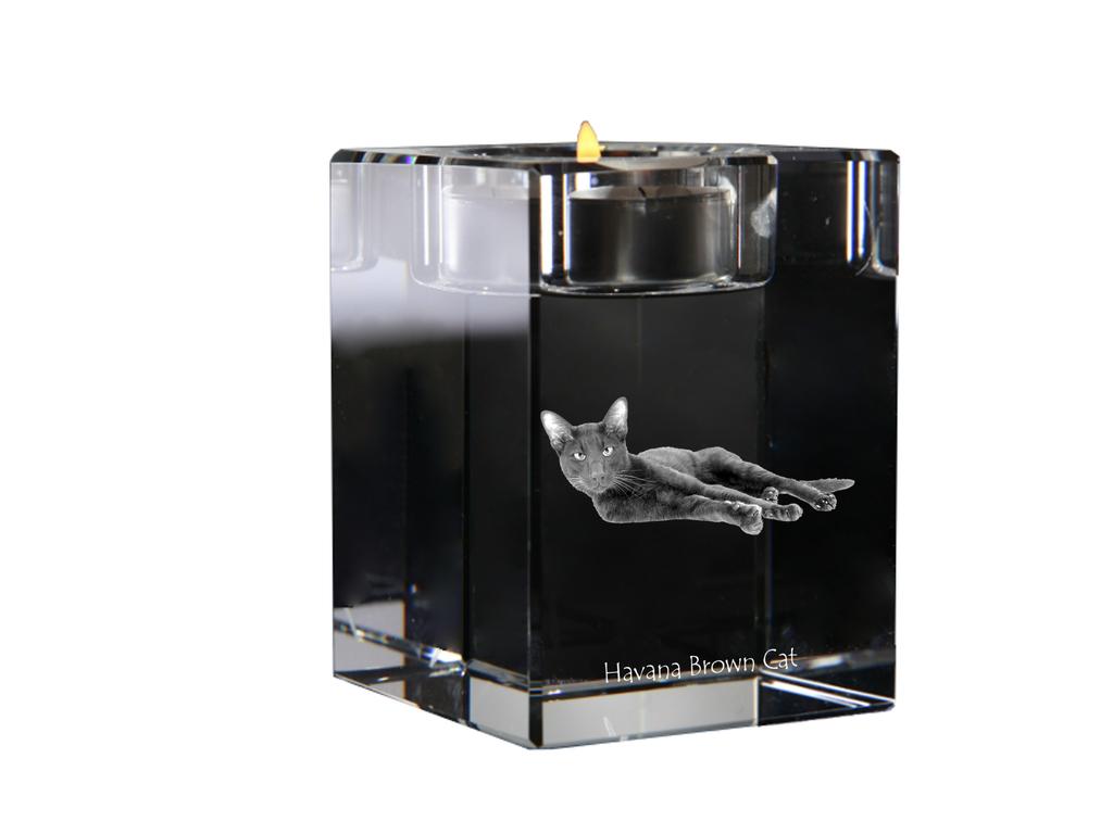Havana Brown – Candle holder with cat photo, crystal tealight holder | Art-Dog