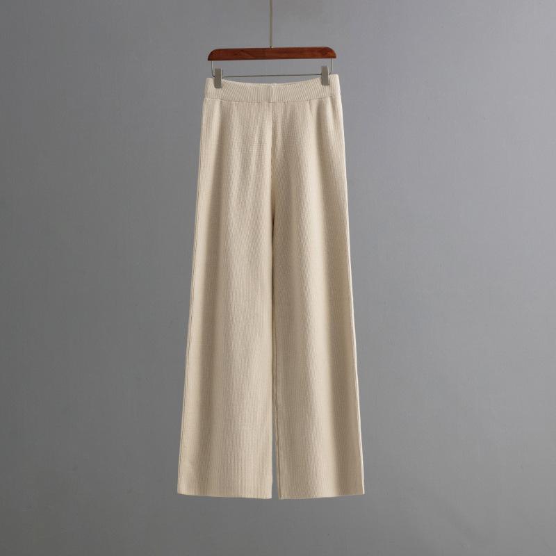 HNXC Winter Thick Sweater Set for Women, Loose Knitted Long-sleeved Round-neck Fashionable Wide-leg Pants Two-piece Set for Women