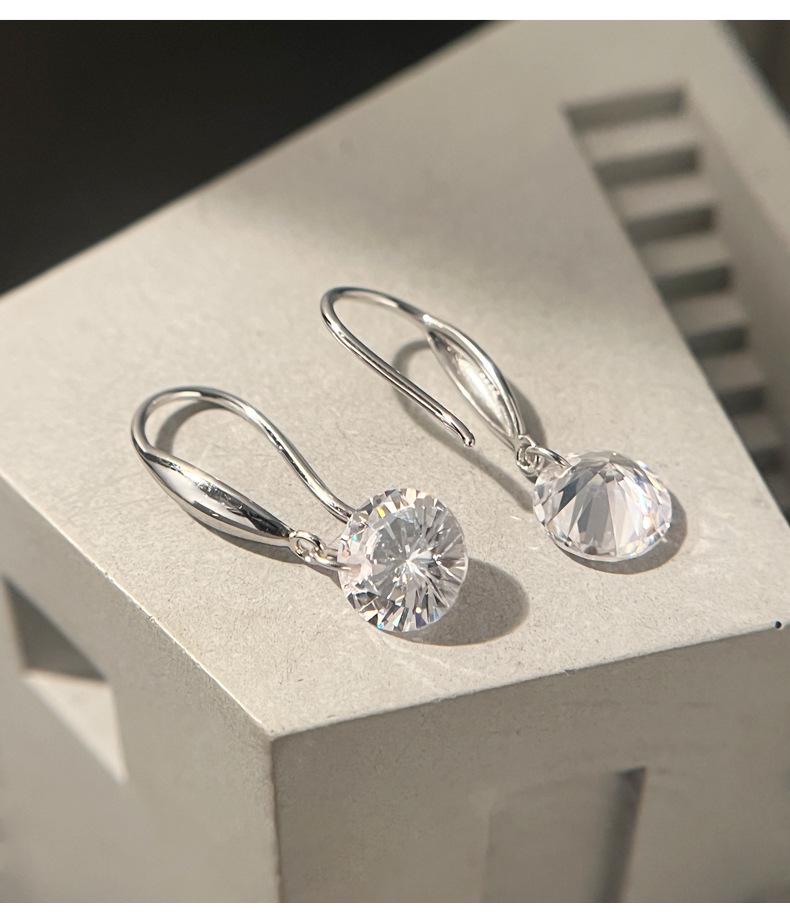 Minimalist Designer Women's 925 Sterling Silver Zircon Ear Hook Earrings (E8727)