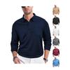 European and American Men's Casual Loose Button Placket Solid Color Long-sleeved Mesh Lapel Men's Polo Shirt Shirt
