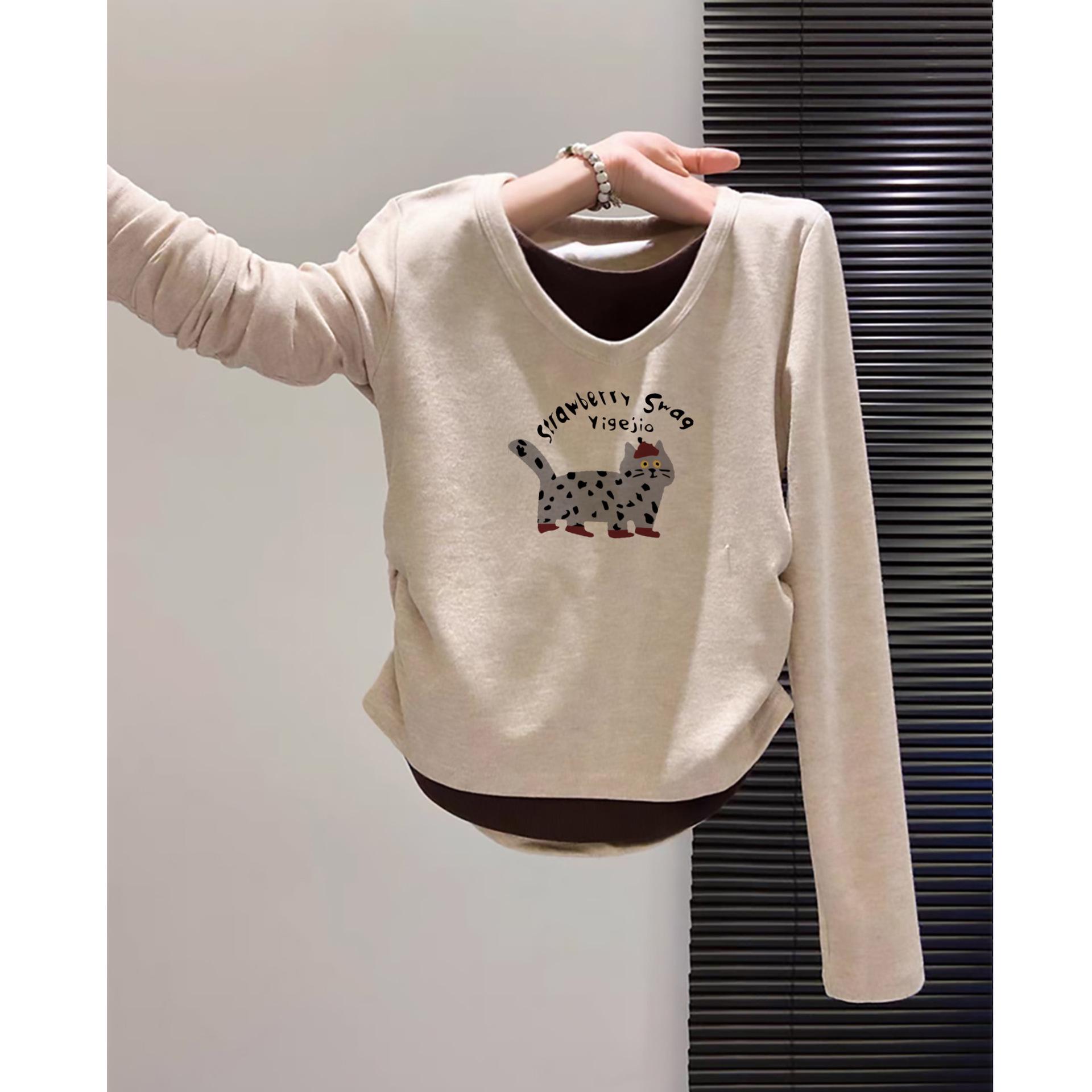 

Who Knows 80H Color-block V-neck Women s T-shirt, Autumn/Winter, Designer Style, Waist-Cinching, Slimming, Long Sleeves L